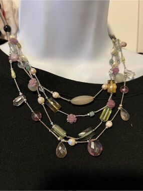 Liz Claiborne Villager Multi-Strand Pastel Bead & Pearl Necklace